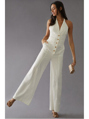 Anthropologie ‘ The Vested Jumpsuit ‘ Ivory Halter Jumpsuit Size 2
